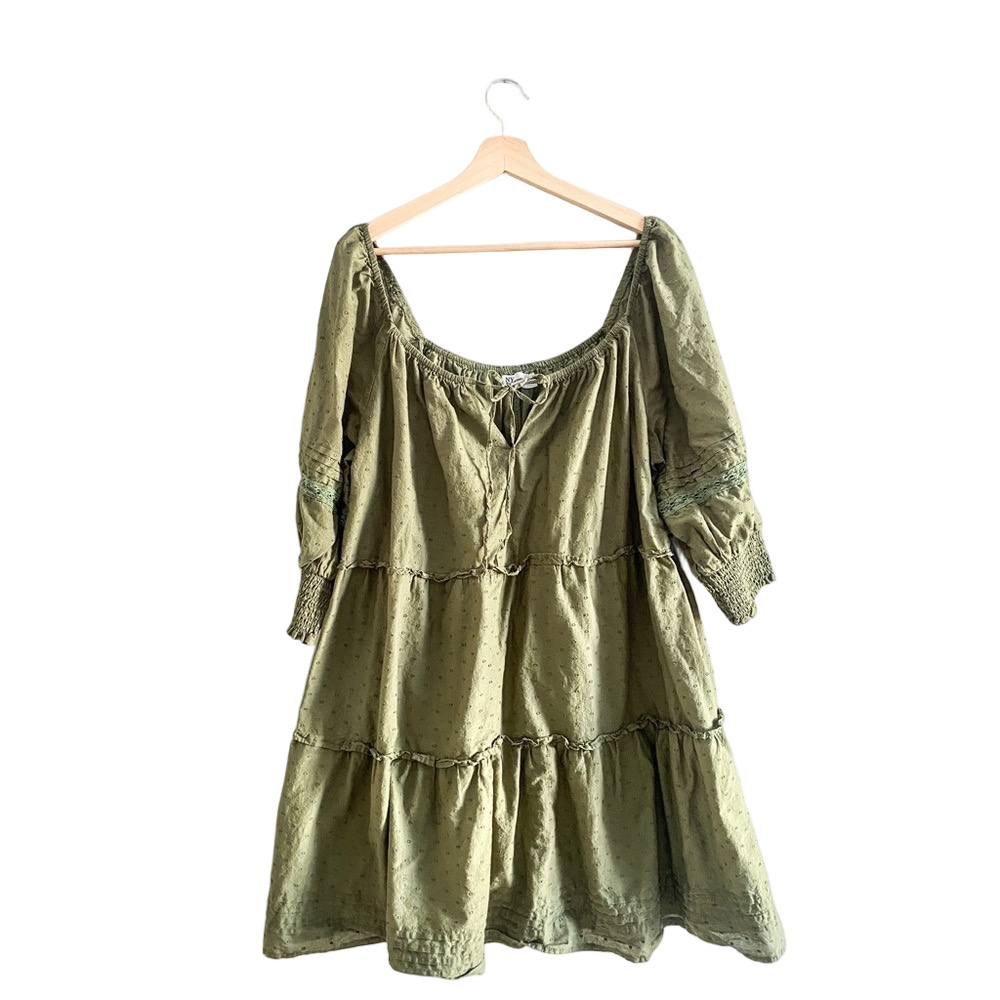 New York & Company | Green Swiss Dot Puff - Sleeve Dress | Size XXL